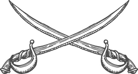 Crossed pirate sabers, hunting dagger knives cross