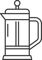 Tea press pot, filter and handle thin line icon