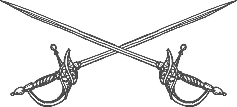 Vintage saber, crossed pirate swords isolated icon