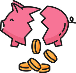 Fototapeta premium Pig bank with coins broken on half isolated icon