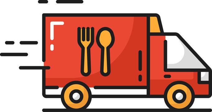Food delivery truck van isolated flat cartoon icon