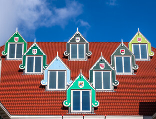 Picturesque roof windows on the town hall building in Zaandam, Netherlands