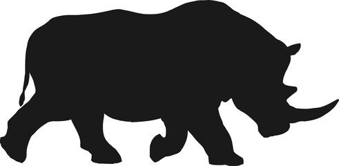 Rhinoceros black silhouette, rhino with big horn