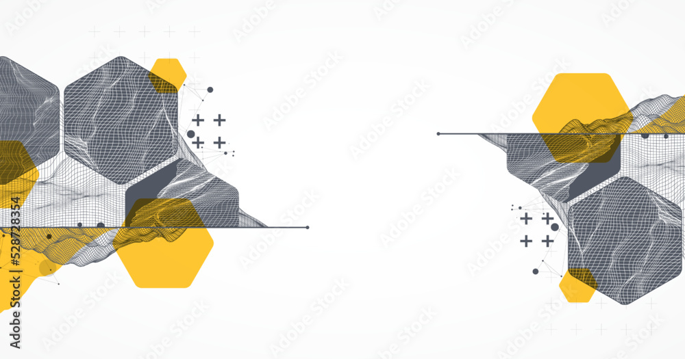 Wall mural modern science technology abstract background using hexagonal shapes. wireframe spot surface illustr