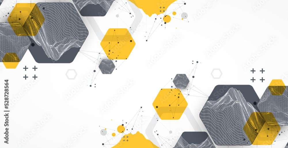 Leinwandbilder Modern science technology abstract background using hexagonal shapes. Wireframe spot surface illustration. Vector.