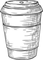 Paper coffee cup with lid isolated monochrome icon