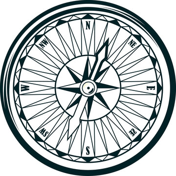 Nautical compass, marine ship sailing navigation