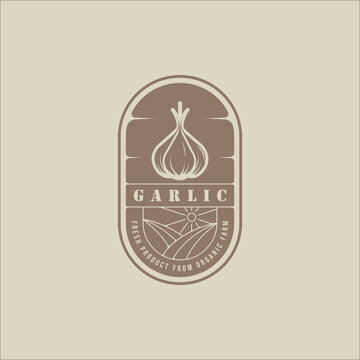 garlic onion logo vector vintage illustration template icon graphic design. spice and ingredient sign and symbol for farm or seasoning shop with outline badge