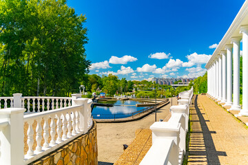 Colonnades in the city park. The Far Eastern region of Russia, the city of Khabarovsk. 