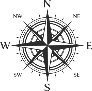 Rose of wind retro compass isolated windrose sign