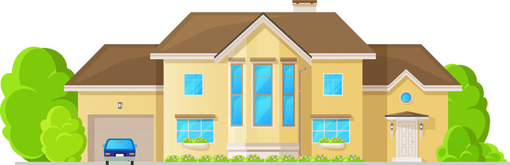 Two-storied villa or cottage house isolated icon