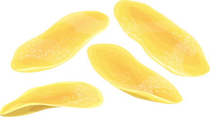 Dried mango fruit vector icon, dry yellow slices
