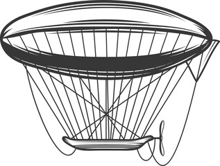 Zeppelin or dirigible with balloon, basket icon
