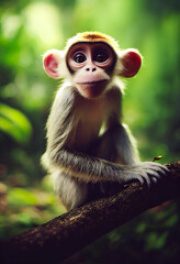 Fototapeta premium Cute little monkey in forest.3d illustration
