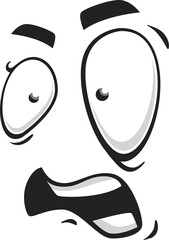 Cartoon face vector icon, frightened funny emoji