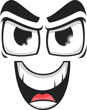 Cartoon face gloat laugh emoji vector malefactor