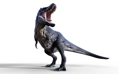 3d Illustration of Dangerous Tyrannosaurus Rex Acts and Poses Isolated on Black Background with Clipping Path