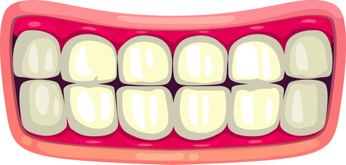 Cartoon mouth with white teeth, vector smile jaws
