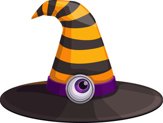 Cartoon witch hat black yellow stripes vector icon