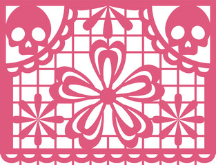 Mexican Day of Dead papel picado vector flag.
