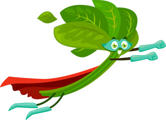 Cartoon spinach super hero isolated vector icon