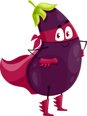 Cartoon eggplant super hero isolated vector icon