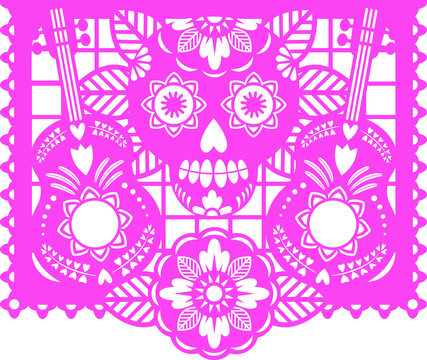 Mexican Day Of Dead, Papel Picado Paper Pink Flag