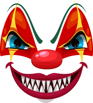 Scary clown face vector icon, funster mask emoji
