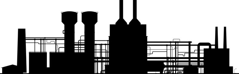 Chemical or refinery plant black silhouette, icon
