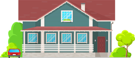 Real estate building, cottage house with chimney