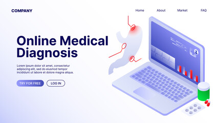 Medical Diagnosis Online. Landing Page White Illustration. Vector illustration
