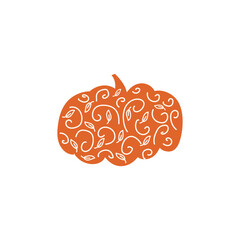 Colored Decorative Pumpkin. Fall Plant with Paisley Floral Ornament. Design Element for Thanksgiving and Halloween Holidays. Greeting Card, Label, Packaging Template. Vector 3d Realistic Illustration
