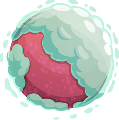 Pink cartoon planet in airy clouds at outer space