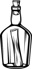 Bottle with message vector icon, sos castaway,