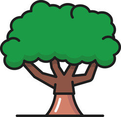 Oak or olive tree with broad trunk, green crown