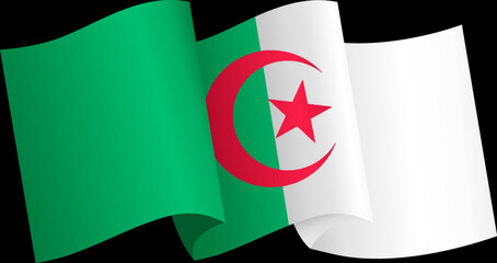 Algeria flag flying on white background