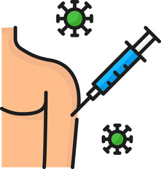 Vaccination color line icon, injection in shoulder