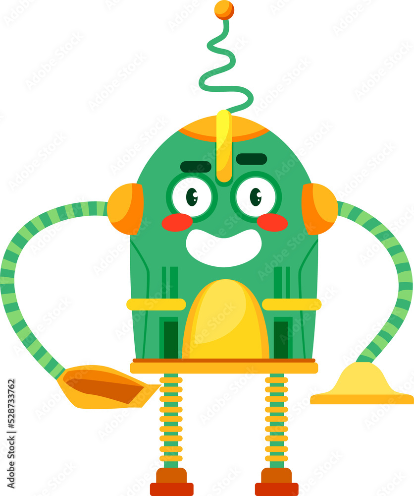 Poster robot with cleaning scoop isolated cleaner helper