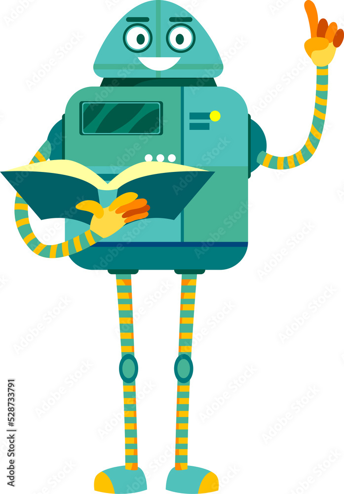 Aufkleber robot teacher lecturer with book isolate character