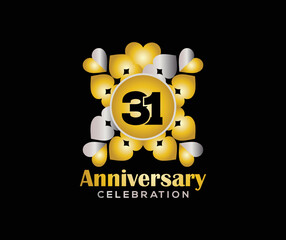 31 Years Anniversary Day. Company Or Wedding Used Card Or Banner Logo. Gold Or Silver Color Mixed Design