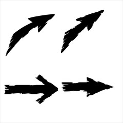 Black arrow with ragged edges. Set of Direction indicator in grunge style.