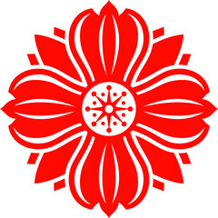 Modern chinese flower with red petals isolated