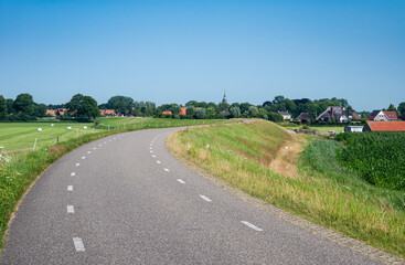Vollenhove, Overijssel, The Netherlands, View over the dyke road and nature landscape