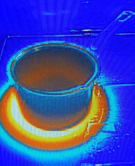 sauce pan with boiling water in (IR) Infrared at room temp 72 deg F. 