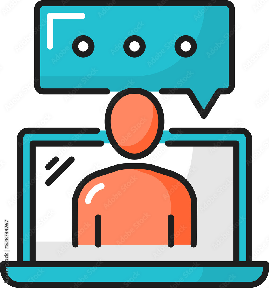 Poster person writing message on computer isolated icon