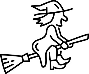 Halloween lady spooky witch on broomstick isolated