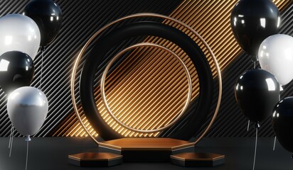 3D rendering of blank product background for cream cosmetics Modern black podium background