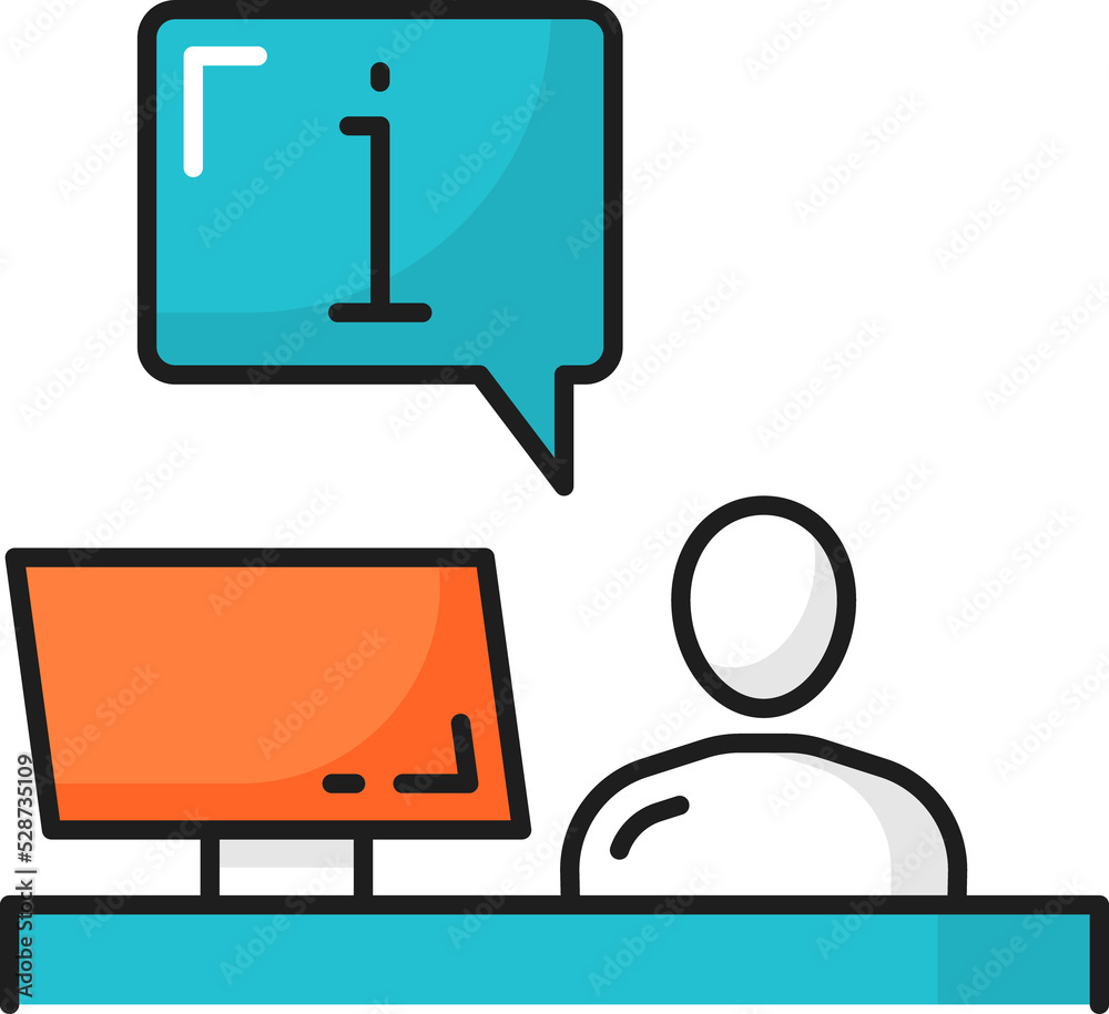 Poster man sitting at information helpdesk isolated icon