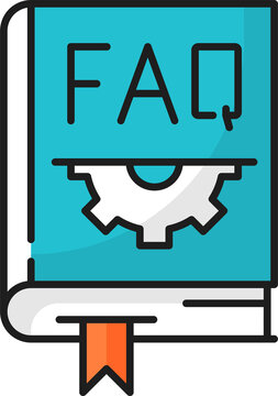 recommend clip art: Closed help book with FAQ and gear cogs isolated