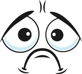 Cartoon sad face, vector unhappy or upset emoji